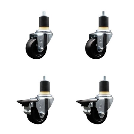 Service Caster 3'' Hard Rubber Wheel Swivel 1-7/8'' Expand Stem Caster Set 2 Brakes, 4PK SCC-EX20S314-HRS-2-PLB-2-178